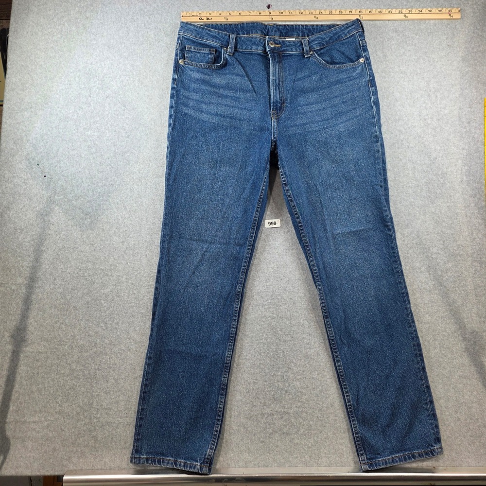 H&M &Denim Vintage Straight Jeans Womens 16 Blue High Waist Medium Wash Denim